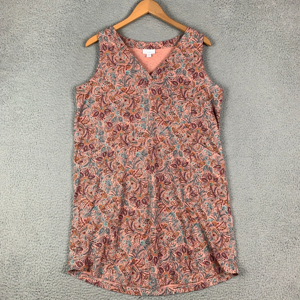 J. Jill Mini Dress Women's Medium M Petite‎ Coral Paisley Floral Slub Sleeveless